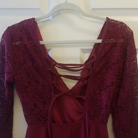 Long Sleeve Lace Burgundy Dress - Picture 3 of 4